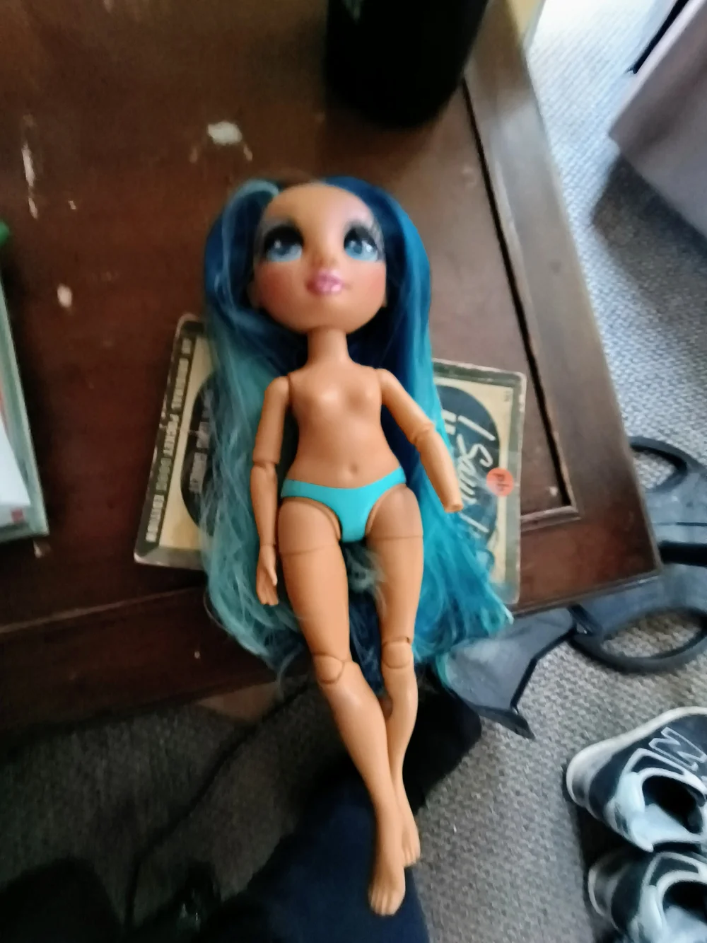 10 Inch Tall Doll With Long Blue Hair